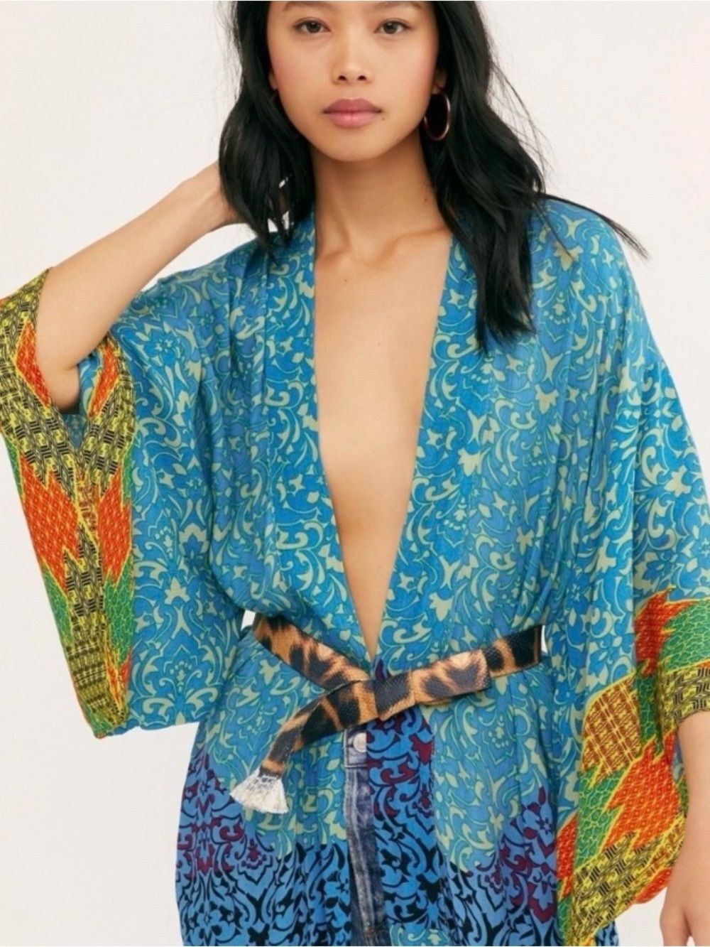 Free People Seven Wonders Maxi Kimono Duster Blue Size OS (one size)